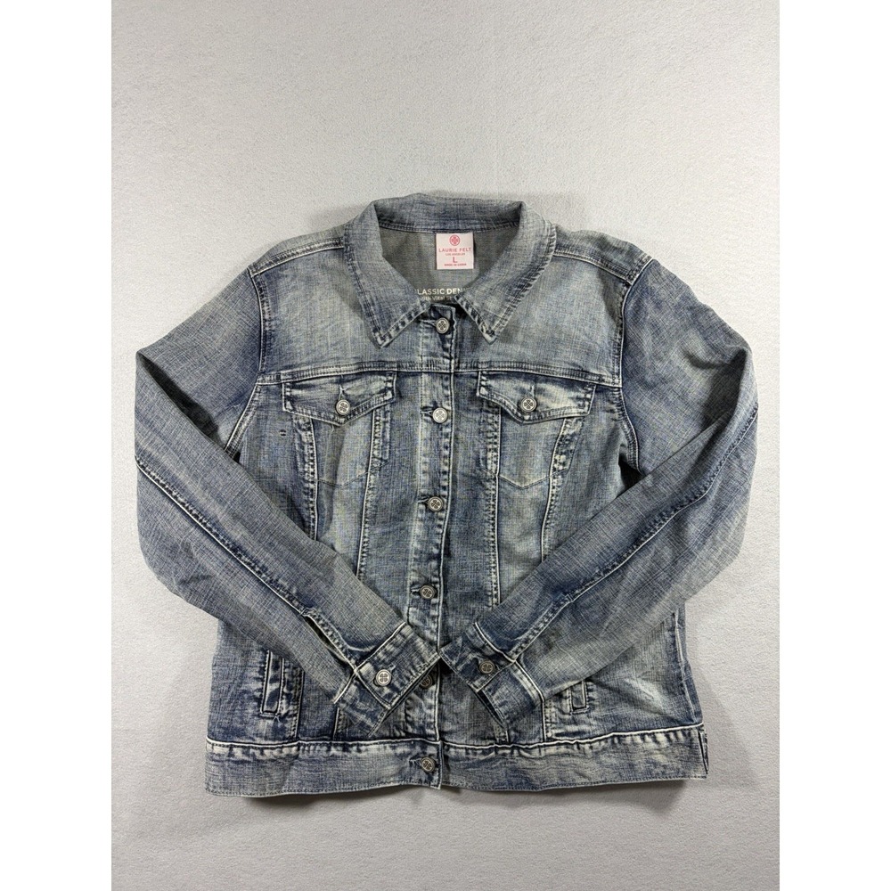Laurie Felt Women's Small Distressed Classic Stretch Denim Jacket. Style#A290645